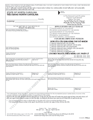 Thumbnail of North Carolina Form ĐơN Yêu Cầu Ban Hành Thư Bổ Nhiệm Cho Một Người Thiếu Năng Lực Pháp Lý