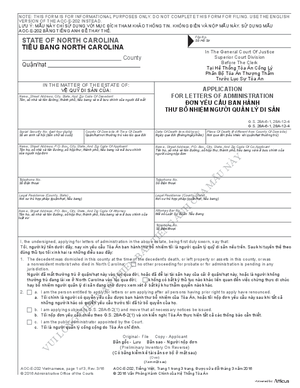 Thumbnail of North Carolina Form ĐơN Yêu Cầu Ban Hành Thư Bổ Nhiệm Người Quản Lý Di Sản