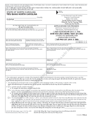 Thumbnail of North Carolina Form ĐơN Yêu Cầu Chứng Thực Dì Chúc (Không Xác Nhận ĐIều Kiện Làm ĐạI Diện Cá Nhân) Và Phụ Lục (Aoc-e-309)