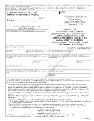 Thumbnail of North Carolina Form ĐơN Yêu Cầu Chứng Thực Di Chúc Và Ban Hành Thư Bổ Nhiệm