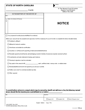 Thumbnail of North Carolina Form Notice (In The Matter Of The Estate Of)