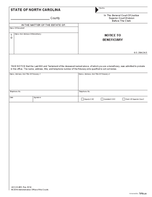 Thumbnail of North Carolina Form Notice To Beneficiary