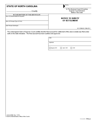 Thumbnail of North Carolina Form Notice To Surety Of Settlement