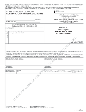 Thumbnail of North Carolina Form Notificación Para El Beneficiario