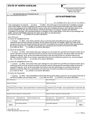 Thumbnail of North Carolina Form Oath / Affirmation