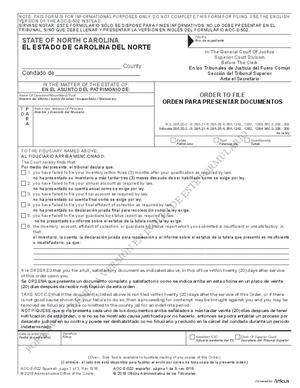 Thumbnail of North Carolina Form Orden Para Presentar Documentos