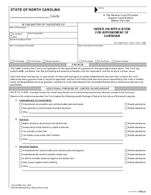 Thumbnail of North Carolina Form Order On Application For Appointment Of Guardian