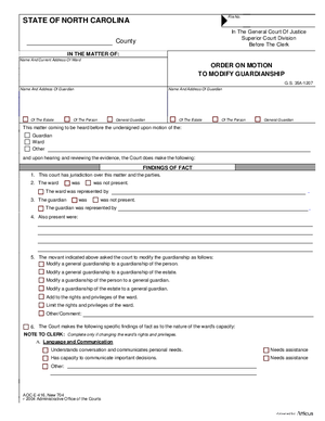 Thumbnail of North Carolina Form Order On Motion To Modify Guardianship