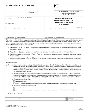 Thumbnail of North Carolina Form Order On Petition For Appointment Of Standby Guardian For Minor