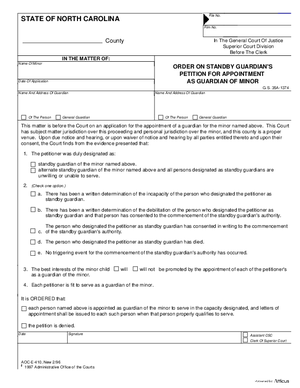 Thumbnail of North Carolina Form Order On Standby Guardian's Petition For Appointment As Guardian Of Minor