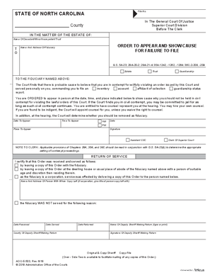 Thumbnail of North Carolina Form Order To Appear And Show Cause For Failure To File