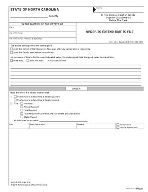 Thumbnail of North Carolina Form Order To Extend Time To File