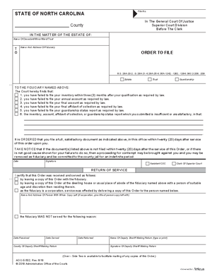 Thumbnail of North Carolina Form Order To File