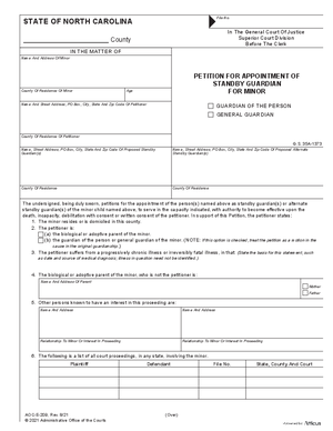 Thumbnail of North Carolina Form Petition For Appointment Of Standby Guardian For Minor