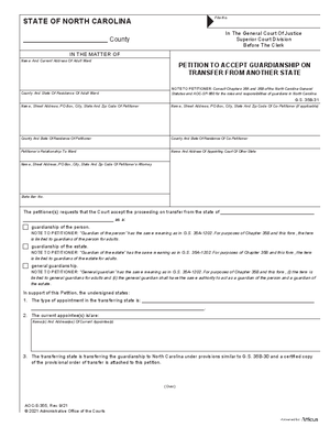 Thumbnail of North Carolina Form Petition To Accept Guardianship On Transfer From Another State
