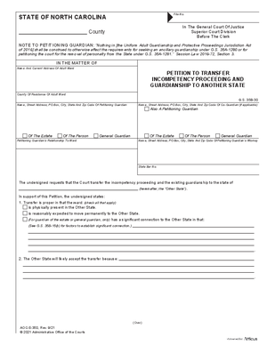 Thumbnail of North Carolina Form Petition To Transfer Incompetency Proceeding And Guardianship To Another State