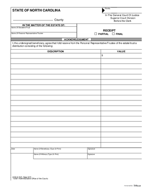 Thumbnail of North Carolina Form Receipt (Partial Or Final)