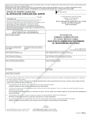 Thumbnail of North Carolina Form Solicitud De Administración Sumaria De Un Patrimonio Intestado