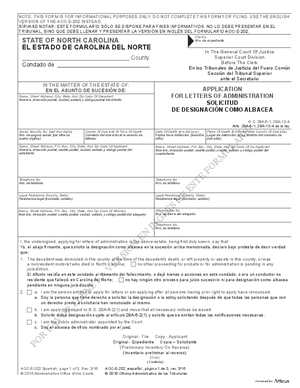 Thumbnail of North Carolina Form Solicitud De Designación Como Albacea