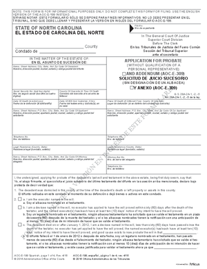 Thumbnail of North Carolina Form Solicitud De Juicio Sucesorio (Sin Designación De Un Albacea)