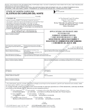 Thumbnail of North Carolina Form Solicitud De Juicio Sucesorio Y Solicitud De Administración Sumaria