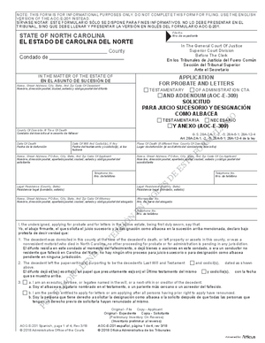 Thumbnail of North Carolina Form Solicitud Para Juicio Sucesorio Y Designación Como Albacea