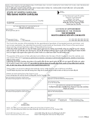 Thumbnail of North Carolina Form Thư Bổ Nhiệm Người Giám Hộ ĐốI Với Con Người