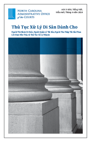 Thumbnail of North Carolina Form Thủ Tục Xử Lý Di Sản Dành Cho Người Thi Hành Di Chúc, Người Quản Lý Tài Sản, Người Thu Thập Tài Sản Theo Lời Khai Hữu Thệ ,Và Th