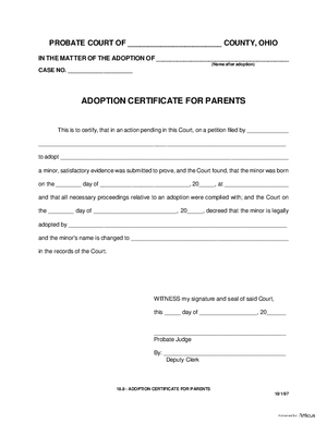 Thumbnail of Ohio Form Adoption Certificate For Parents