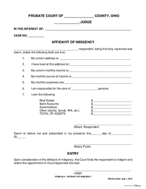 Thumbnail of Ohio Form Affidavit Or Indigency