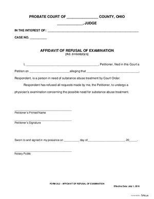 Thumbnail of Ohio Form Affidavit Of Refusal Of Examination