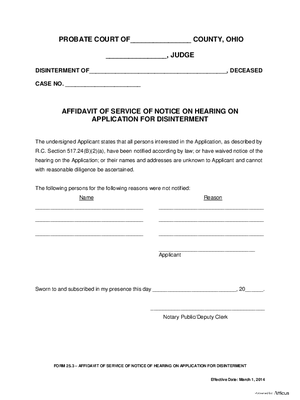 Thumbnail of Ohio Form Affidavit Of Service Of Notice On Hearing On Application For Disinterment