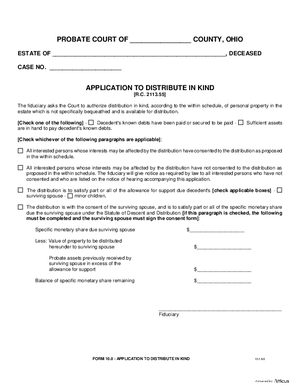 Thumbnail of Ohio Form Application To Distribute In Kind