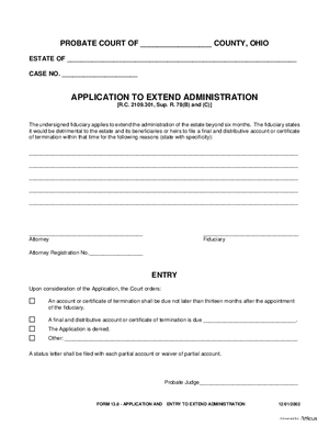 Thumbnail of Ohio Form Application To Extend Administration