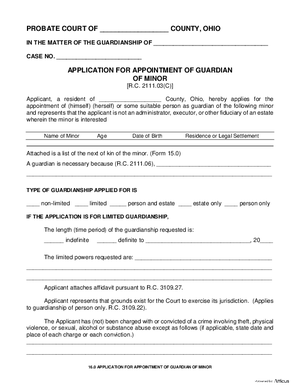 Thumbnail of Ohio Form Application For Appointment Of Guardian Of Minor