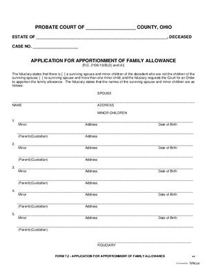 Thumbnail of Ohio Form Application For Apportionment Of Family Allowance
