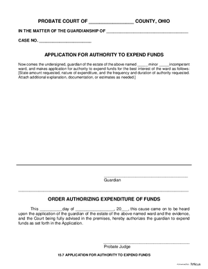 Thumbnail of Ohio Form Application For Authority To Expend Funds