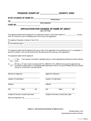 Thumbnail of Ohio Form Application For Change Of Name Of Adult