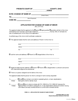 Thumbnail of Ohio Form Application For Change Of Name Of Minor