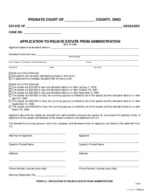 Thumbnail of Ohio Form Application To Relieve Estate From Administration