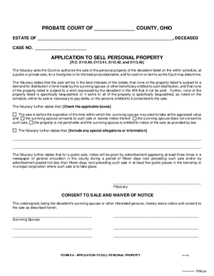Thumbnail of Ohio Form Application To Sell Personal Property