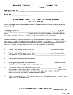 Thumbnail of Ohio Form Application To Settle A Claim Of An Adult Ward