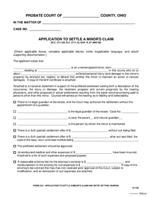 Thumbnail of Ohio Form Application To Settle A Minor's Claim And Entry Setting Hearing