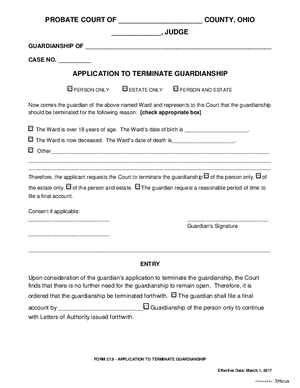 Thumbnail of Ohio Form Application To Terminate Guardianship