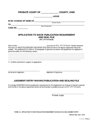 Thumbnail of Ohio Form Application To Waive Publication Requirement And Seal File