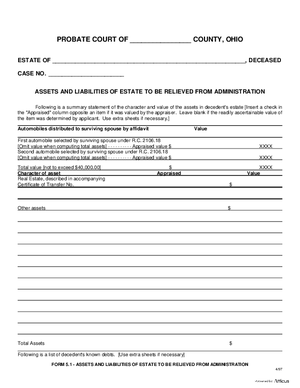 Thumbnail of Ohio Form Assets And Liabilities Of Estate To Be Relieved From Administration
