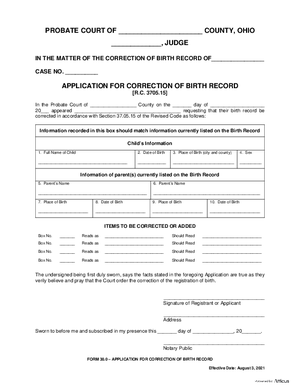 Thumbnail of Ohio Form Birth Certificate Correction