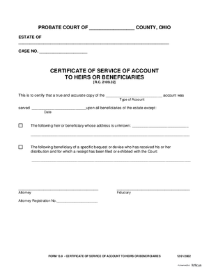 Thumbnail of Ohio Form Certificate Of Service Of Account To Heirs Or Beneficiaries