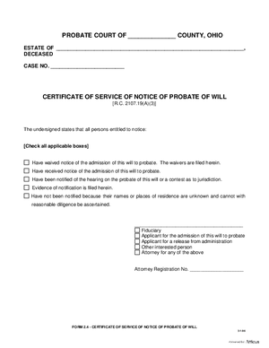 Thumbnail of Ohio Form Certificate Of Service Of Notice Of Probate Of Will
