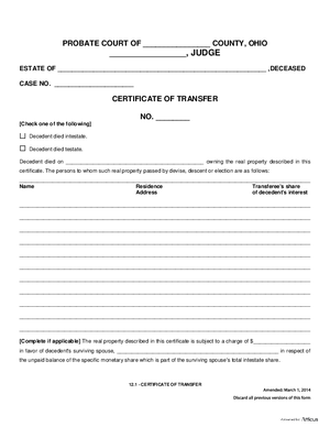 Thumbnail of Ohio Form Certificate Of Transfer